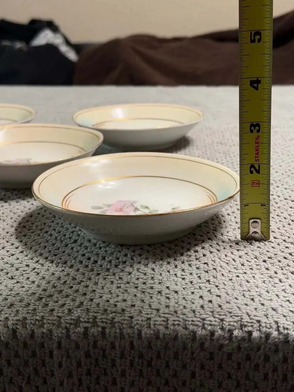 Set of 5 Rare Vintage German Porcelain Floral Small Bowls Hand-Painted